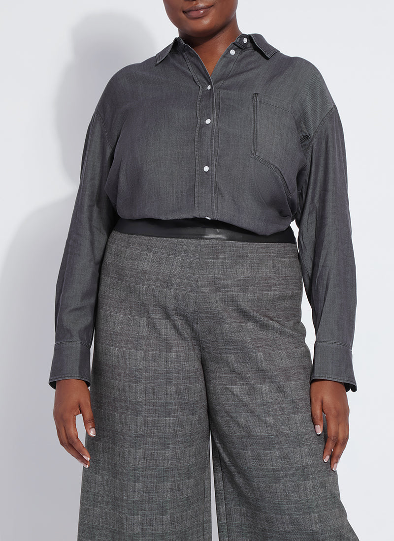 Lysse Lunette Stretch Chambray Shirt Curvy Washed Black