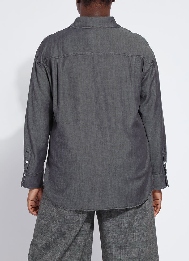 Lysse Lunette Stretch Chambray Shirt Curvy Washed Black
