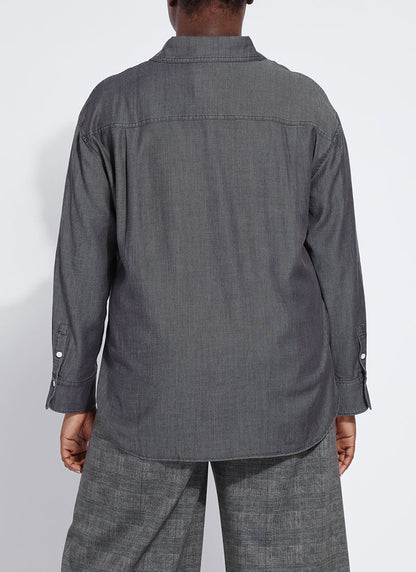 Lysse Lunette Stretch Chambray Shirt Curvy Washed Black