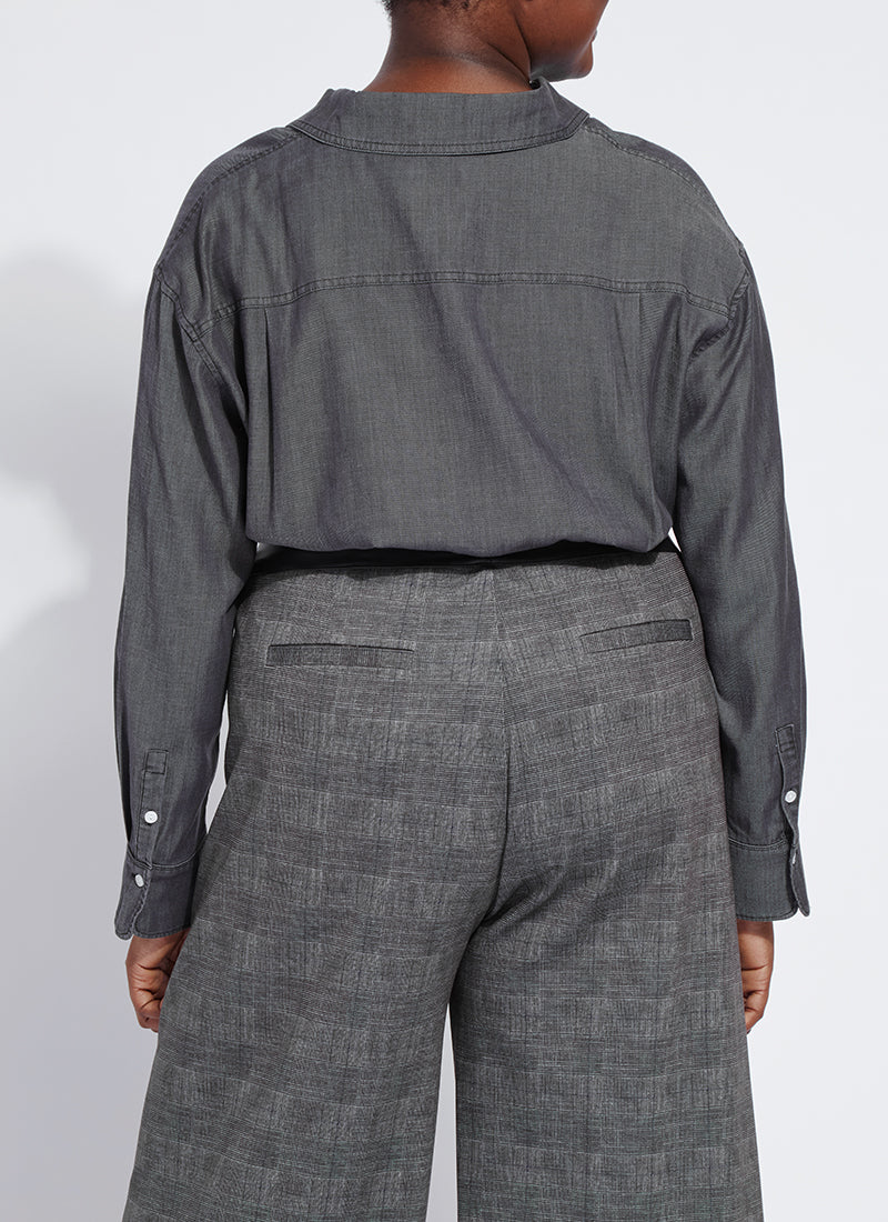 Lysse Lunette Stretch Chambray Shirt Curvy Washed Black