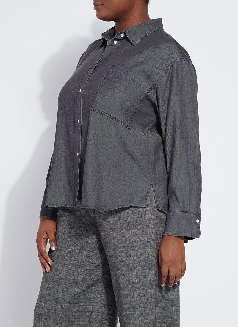 Lysse Lunette Stretch Chambray Shirt Curvy Washed Black
