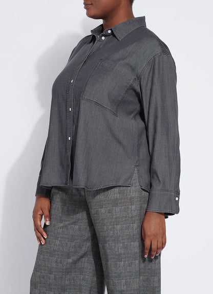Lysse Lunette Stretch Chambray Shirt Curvy Washed Black
