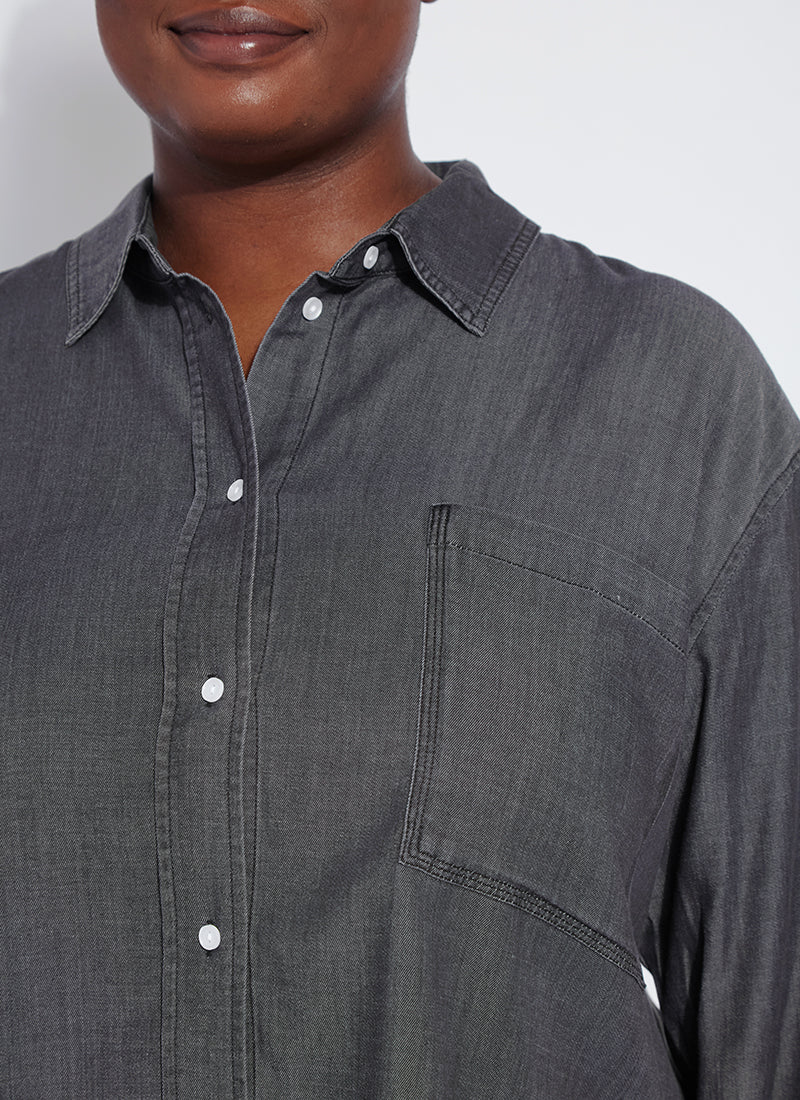 Lysse Lunette Stretch Chambray Shirt Curvy Washed Black