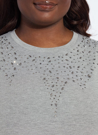 Lysse Malva Embellished Crew Neck Top Curvy Dark Heather Grey