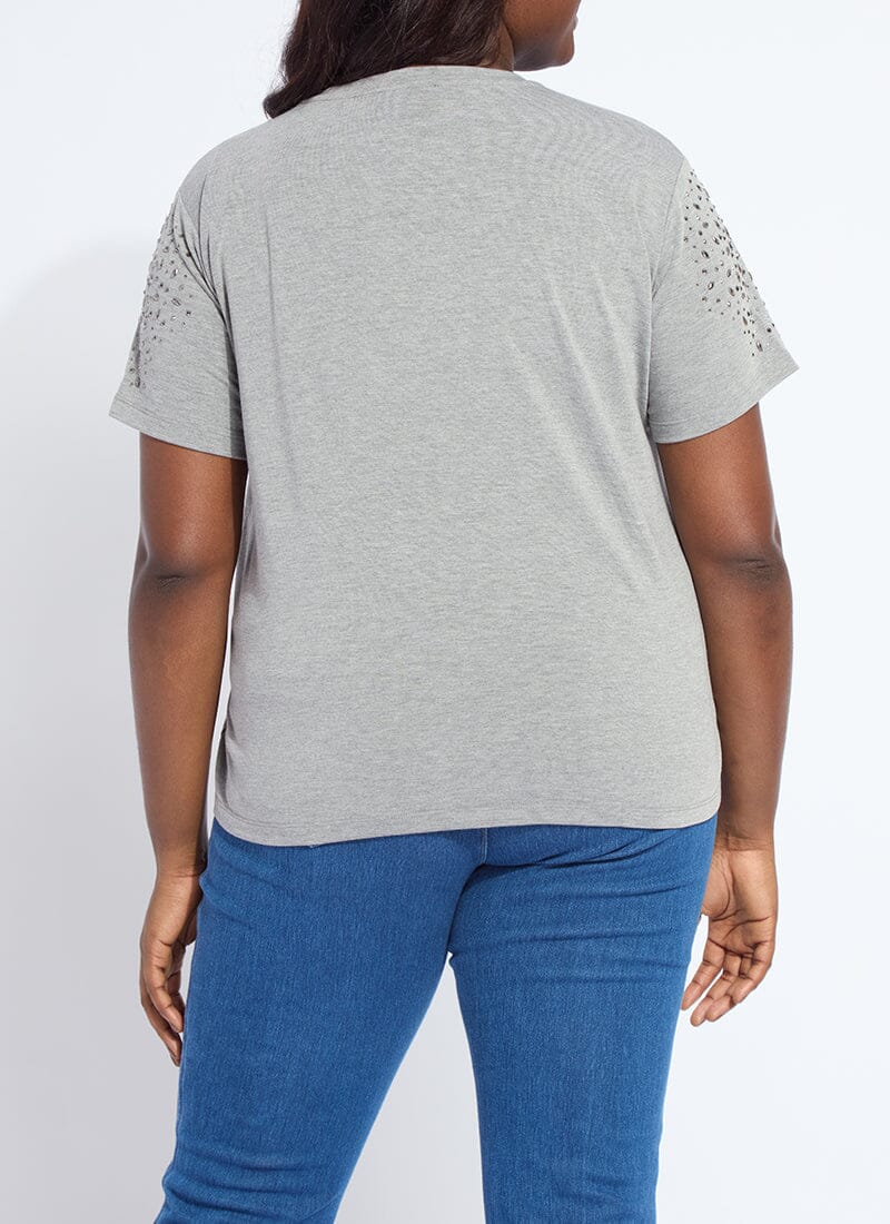 Lysse Malva Embellished Crew Neck Top Curvy Dark Heather Grey