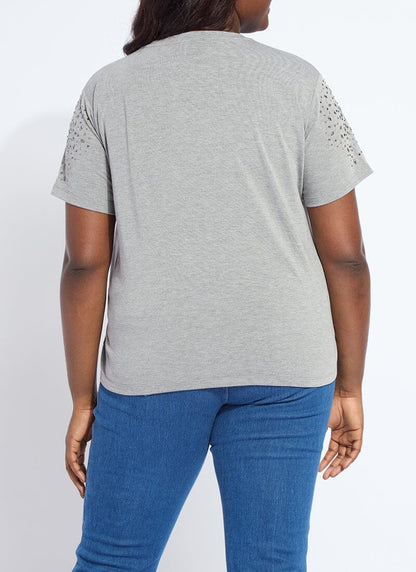 Lysse Malva Embellished Crew Neck Top Curvy Dark Heather Grey