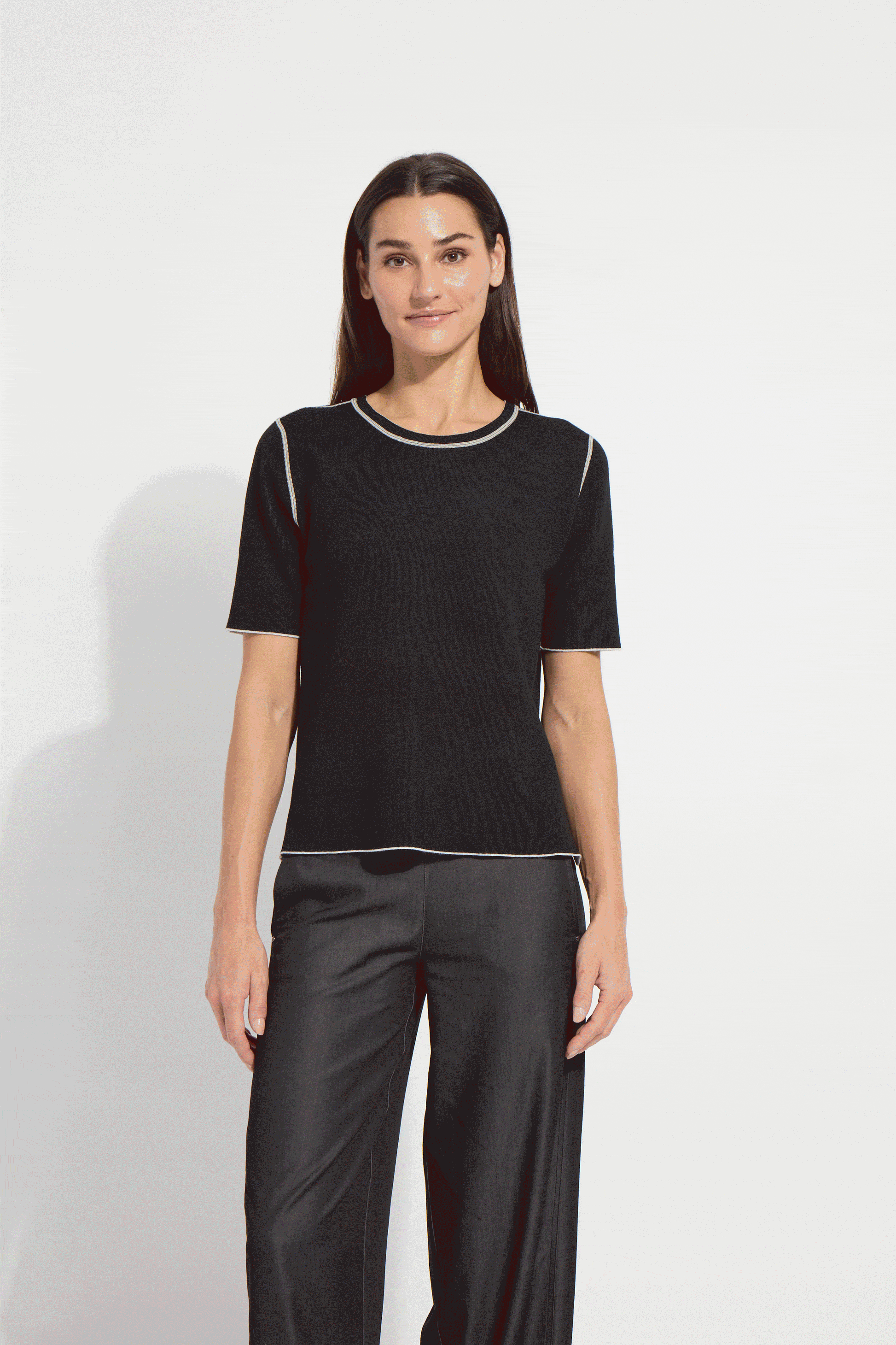 Lysse Odessa Reversible Knit Short Sleeve Tee Curvy Black/Pearl Grey Melange