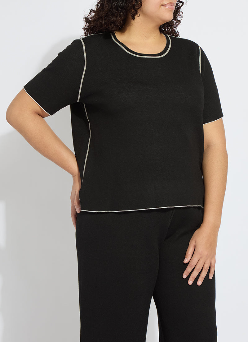 Lysse Odessa Reversible Knit Short Sleeve Tee Curvy Black/Pearl Grey Melange