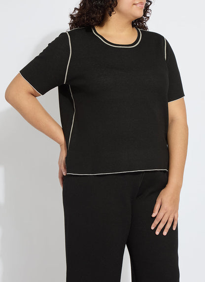 Lysse Odessa Reversible Knit Short Sleeve Tee Curvy Black/Pearl Grey Melange