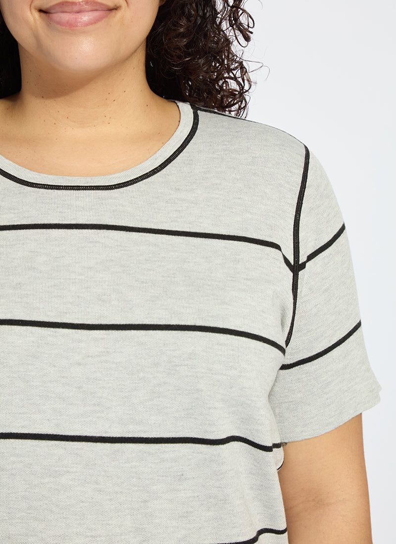 Lysse Odessa Reversible Knit Short Sleeve Tee Curvy Black/Pearl Grey Melange
