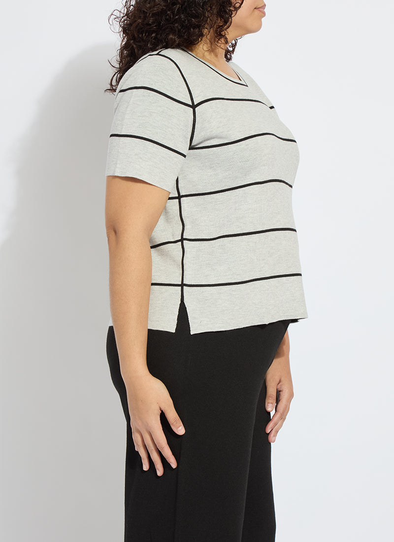 Lysse Odessa Reversible Knit Short Sleeve Tee Curvy Black/Pearl Grey Melange