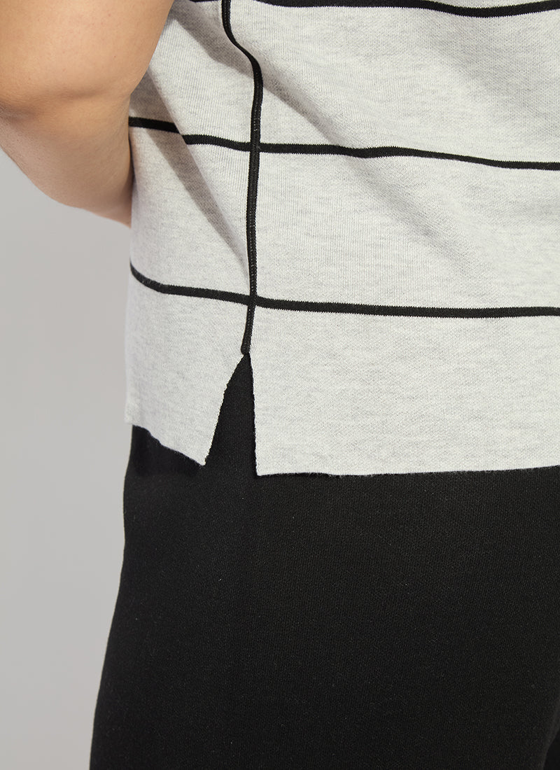 Lysse Odessa Reversible Knit Short Sleeve Tee Curvy Black/Pearl Grey Melange