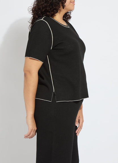 Lysse Odessa Reversible Knit Short Sleeve Tee Curvy Black/Pearl Grey Melange