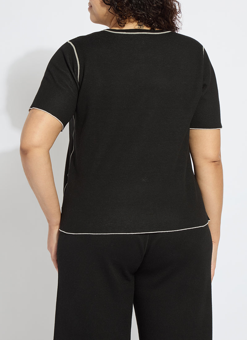 Lysse Odessa Reversible Knit Short Sleeve Tee Curvy Black/Pearl Grey Melange