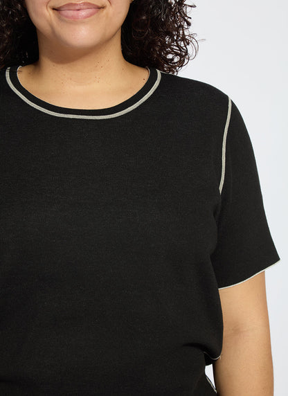 Lysse Odessa Reversible Knit Short Sleeve Tee Curvy Black/Pearl Grey Melange