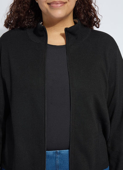 Lysse REVERSIBLE Cashmere Zip Up Cardigan Curvy Black/Pearl Grey Melange