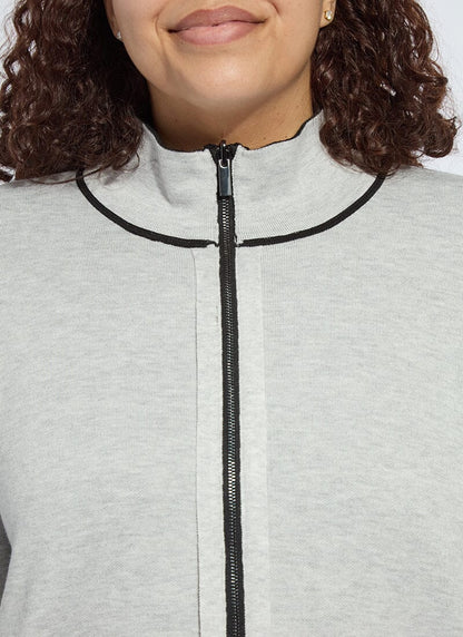 Lysse REVERSIBLE Cashmere Zip Up Cardigan Curvy Black/Pearl Grey Melange