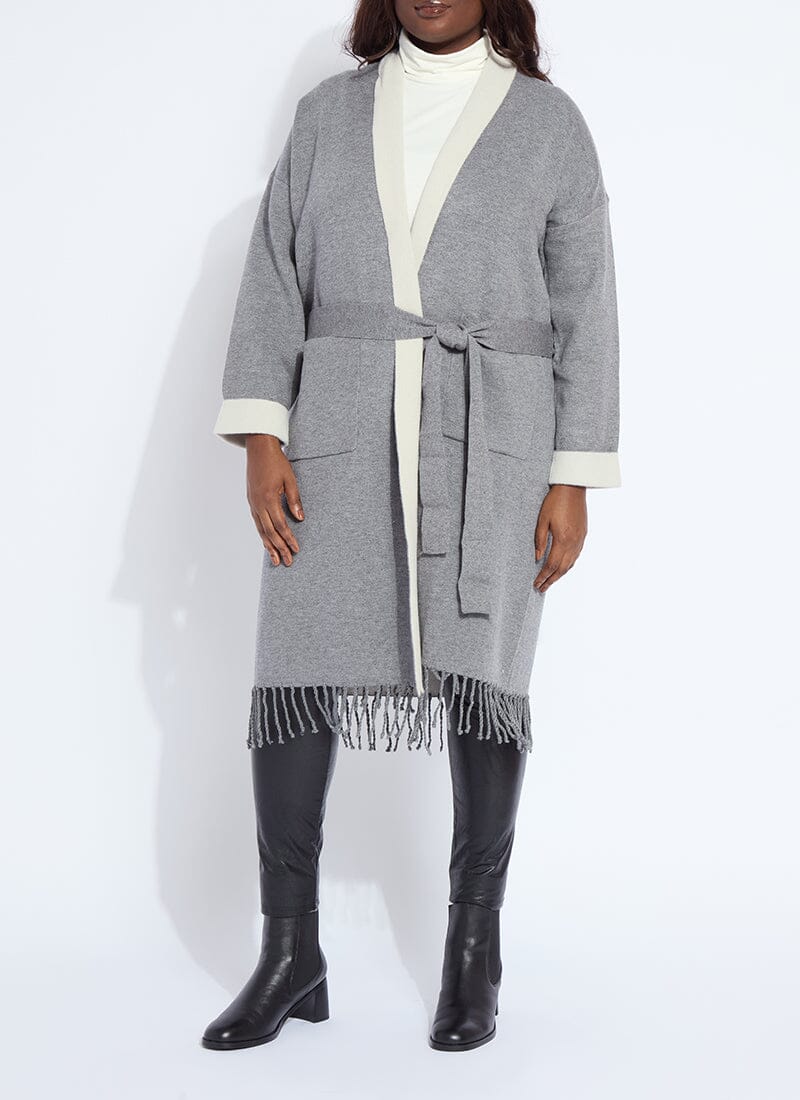 Lysse Juliette Fringed Sweater Coat Curvy Grey Melange/Light Pewter