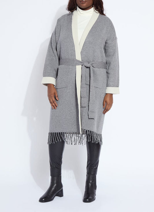 Lysse Juliette Fringed Sweater Coat Curvy Grey Melange/Light Pewter