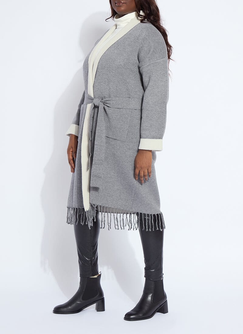 Lysse Juliette Fringed Sweater Coat Curvy Grey Melange/Light Pewter