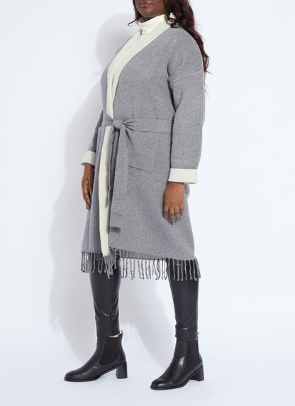 Lysse Juliette Fringed Sweater Coat Curvy Grey Melange/Light Pewter