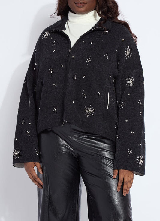 Lysse Scottie Embellished Knit Jacket Curvy Charcoal/Light Pewter