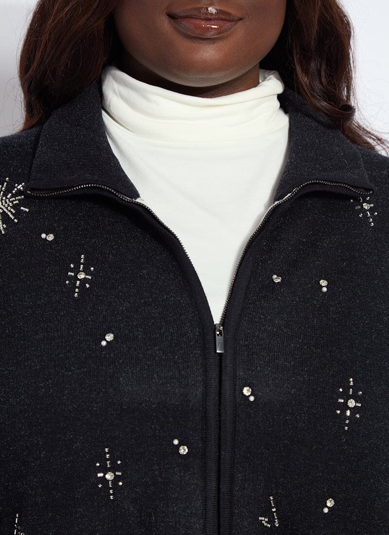 Lysse Scottie Embellished Knit Jacket Curvy Charcoal/Light Pewter