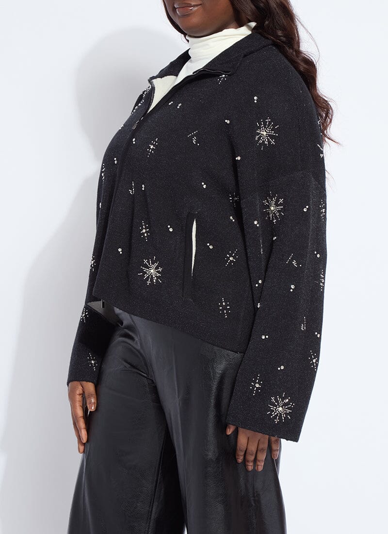 Lysse Scottie Embellished Knit Jacket Curvy Charcoal/Light Pewter