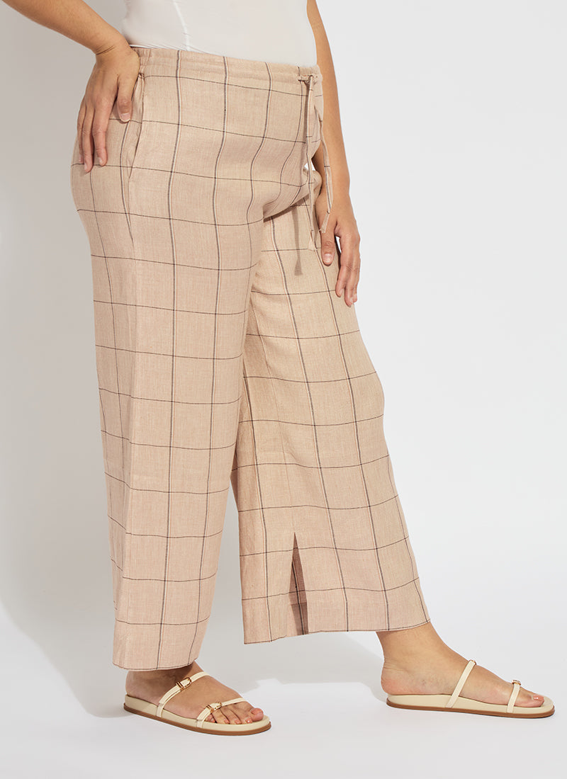 Lysse Nixie Drawstring Linen Wide Leg Pant Curvy (27" Inseam) Isla Check