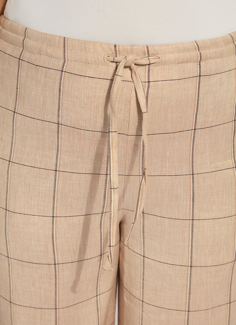 Lysse Nixie Drawstring Linen Wide Leg Pant Curvy (27" Inseam) Isla Check