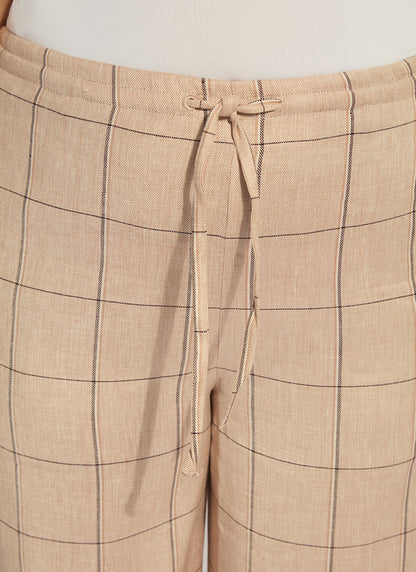 Lysse Nixie Drawstring Linen Wide Leg Pant Curvy (27" Inseam) Isla Check