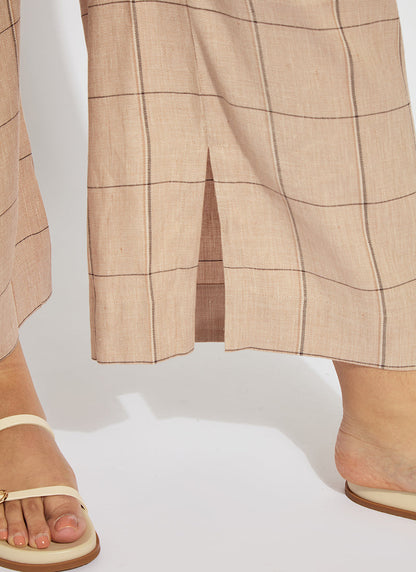 Lysse Nixie Drawstring Linen Wide Leg Pant Curvy (27" Inseam) Isla Check