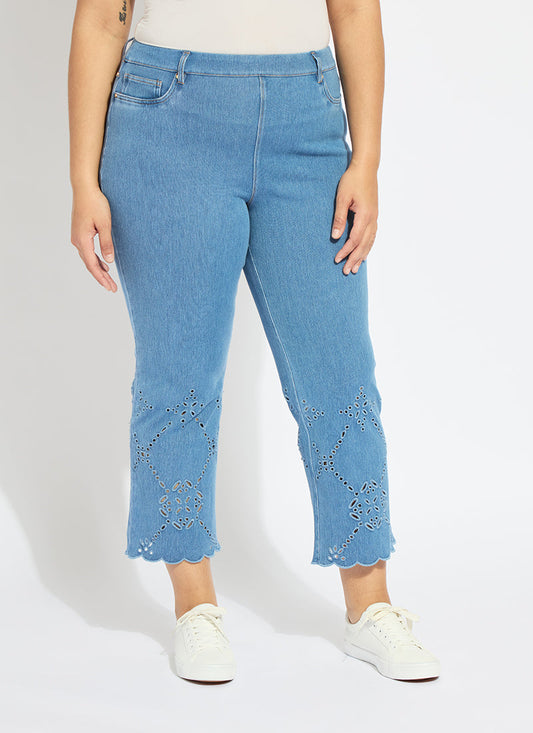 Lysse Billie Eyelet Straight Denim Curvy (26"Inseam) Bleached Blue