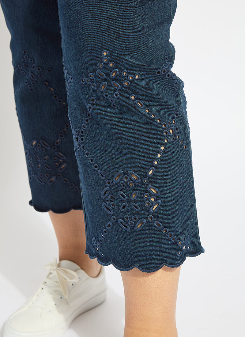 Lysse Billie Eyelet Straight Denim Curvy (26"Inseam) Bleached Blue