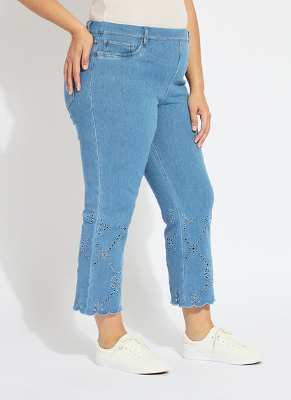 Lysse Billie Eyelet Straight Denim Curvy (26"Inseam) Bleached Blue