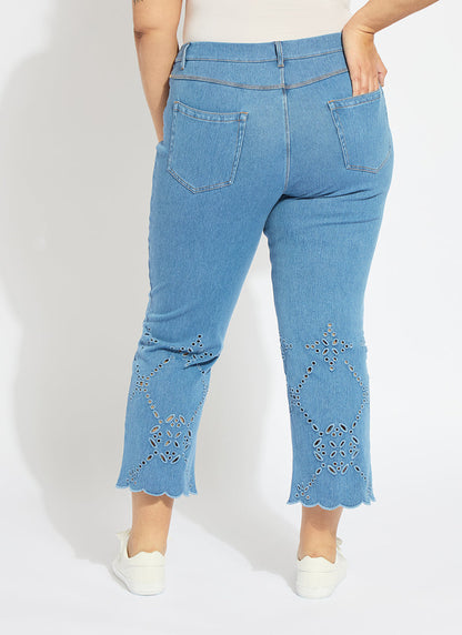Lysse Billie Eyelet Straight Denim Curvy (26"Inseam) Bleached Blue