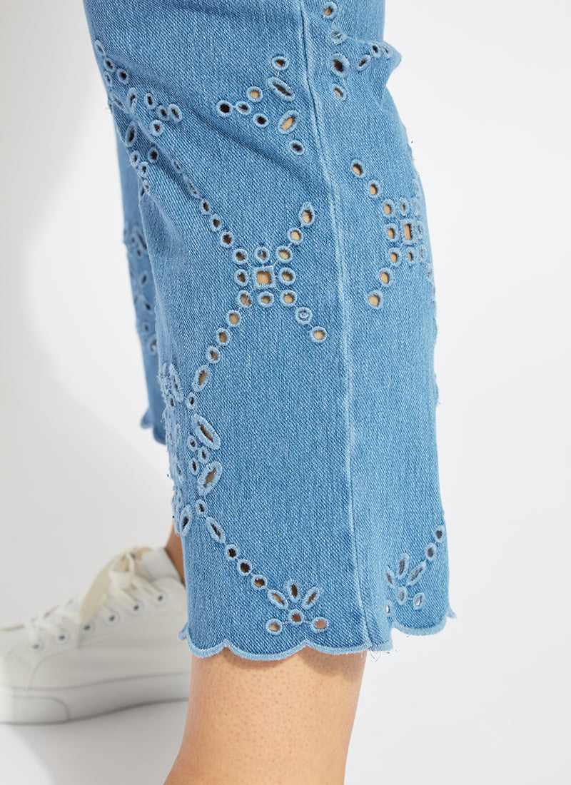 Lysse Billie Eyelet Straight Denim Curvy (26"Inseam) Bleached Blue