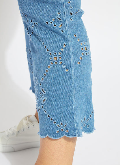 Lysse Billie Eyelet Straight Denim Curvy (26"Inseam) Bleached Blue