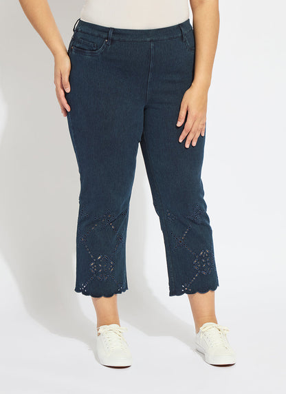 Lysse Billie Eyelet Straight Denim Curvy (26"Inseam) Bleached Blue