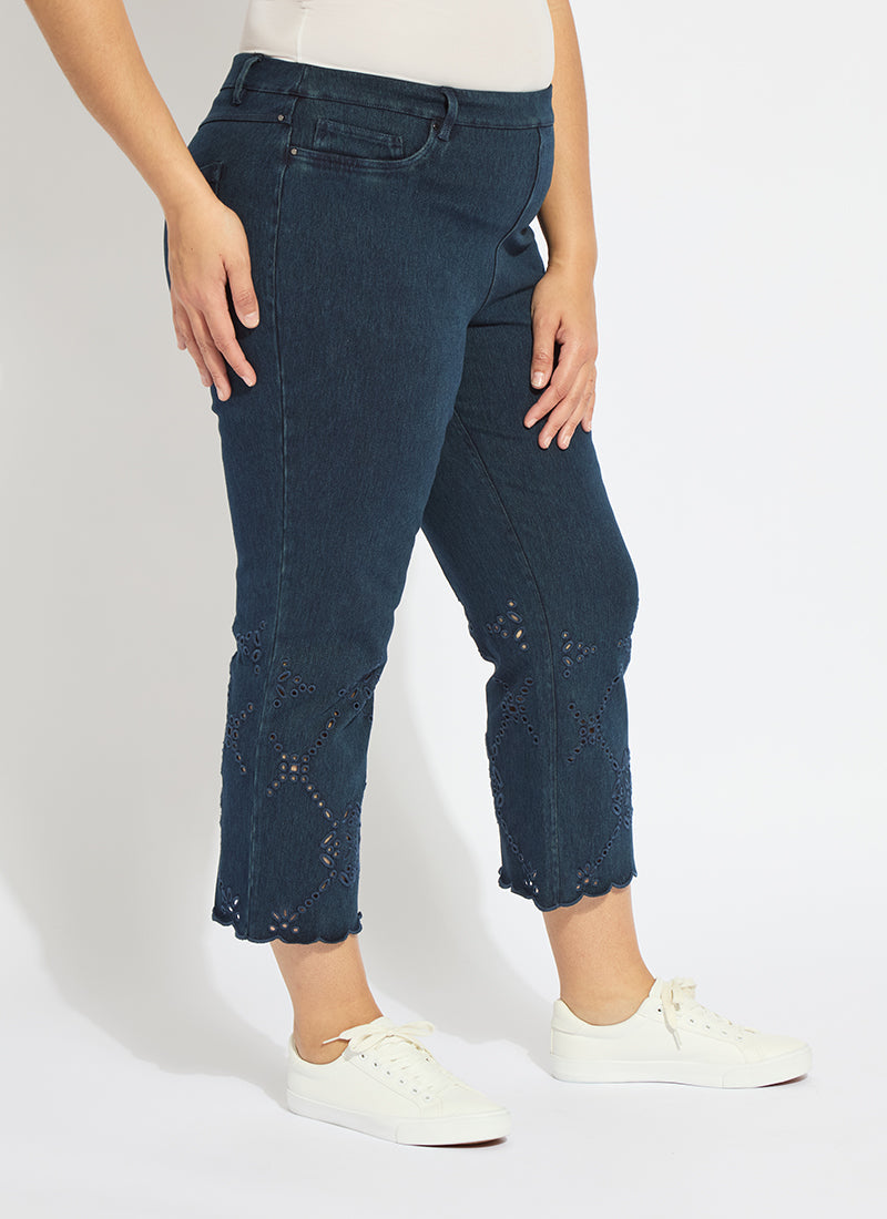 Lysse Billie Eyelet Straight Denim Curvy (26"Inseam) Bleached Blue