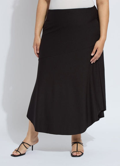 Lysse Drapey Ponte A-Line Midi Skirt Curvy Black