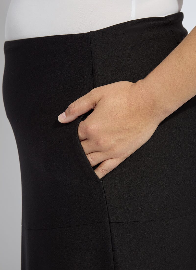 Lysse Drapey Ponte A-Line Midi Skirt Curvy Black