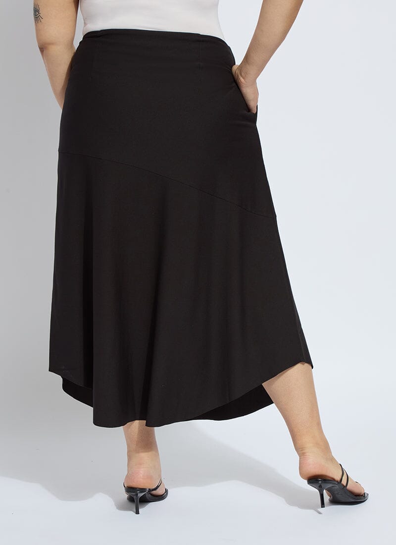 Lysse Drapey Ponte A-Line Midi Skirt Curvy Black