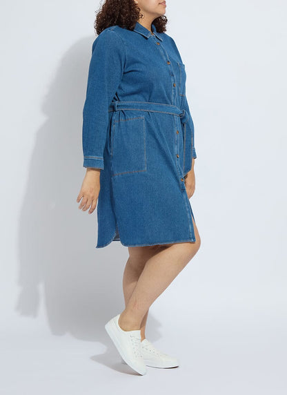 Lysse Knit Denim Schiffer Dress Curvy Mid Wash