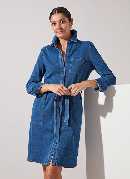 Lysse Knit Denim Schiffer Dress Curvy Mid Wash