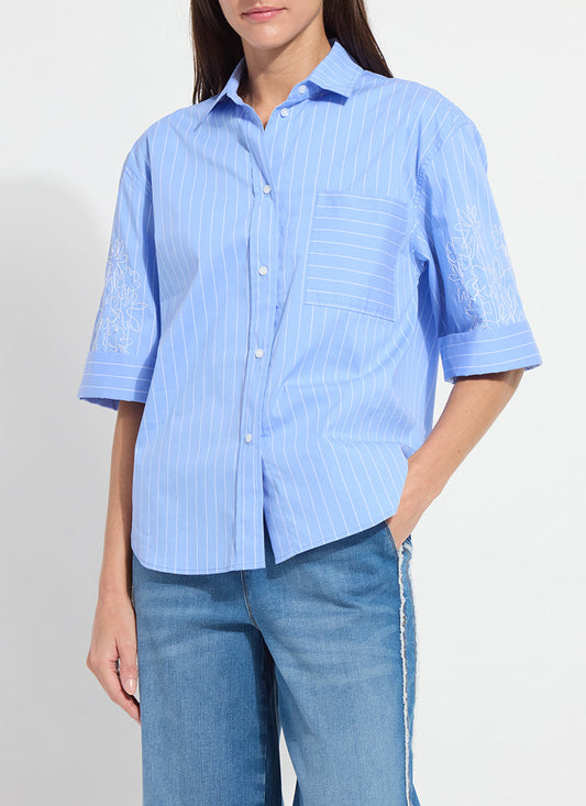 Lysse Hazel Stripe Embroidered Sleeve Shirt Re-Fresh Stripe