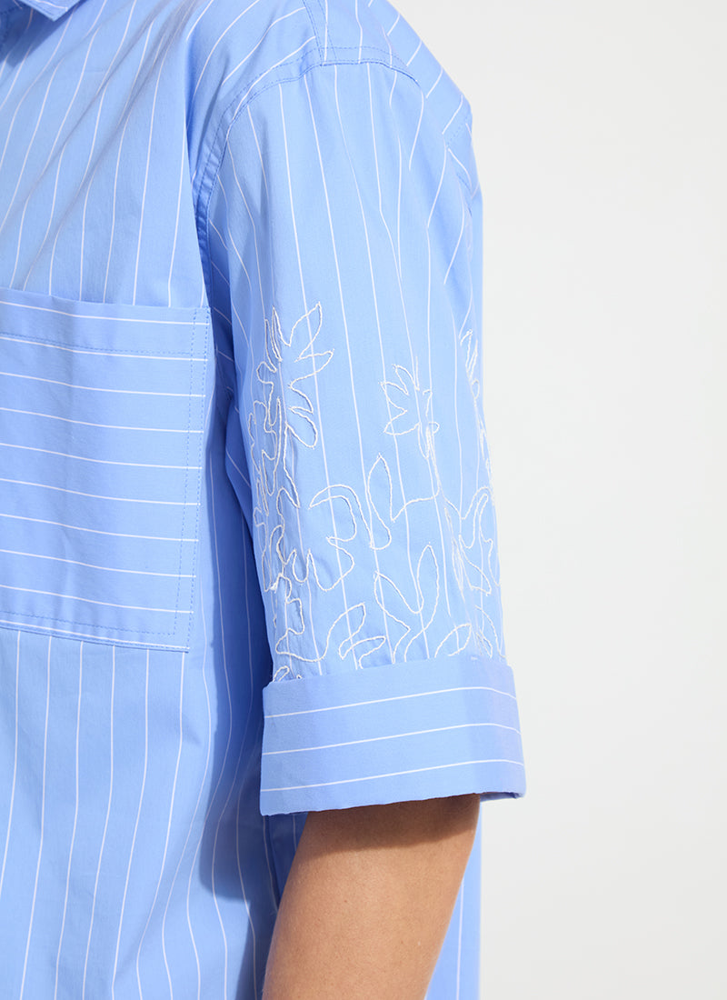 Lysse Hazel Stripe Embroidered Sleeve Shirt Re-Fresh Stripe