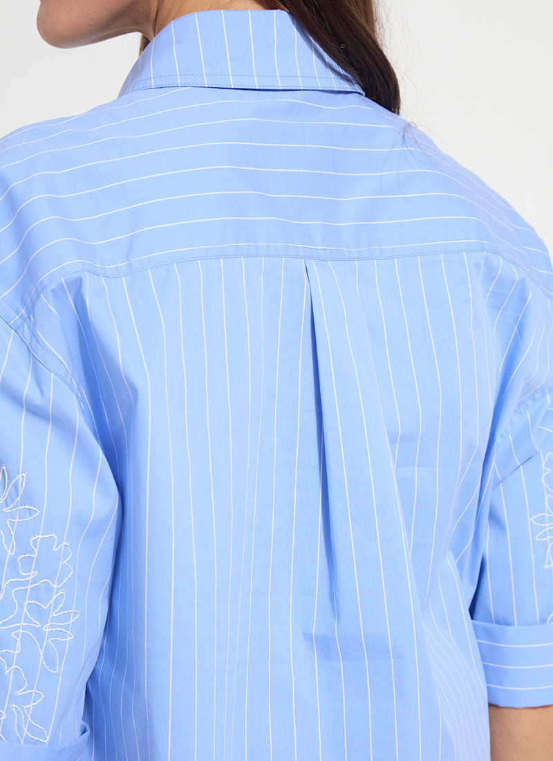 Lysse Hazel Stripe Embroidered Sleeve Shirt Re-Fresh Stripe
