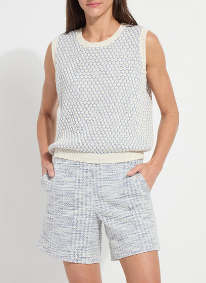 Lysse Claire Textured Mesh Sweater Shell Ecru/Azzuro