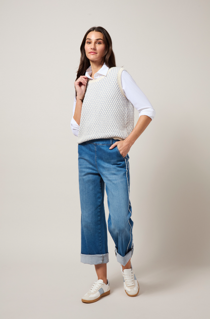 Lysse Claire Textured Mesh Sweater Shell Ecru/Azzuro